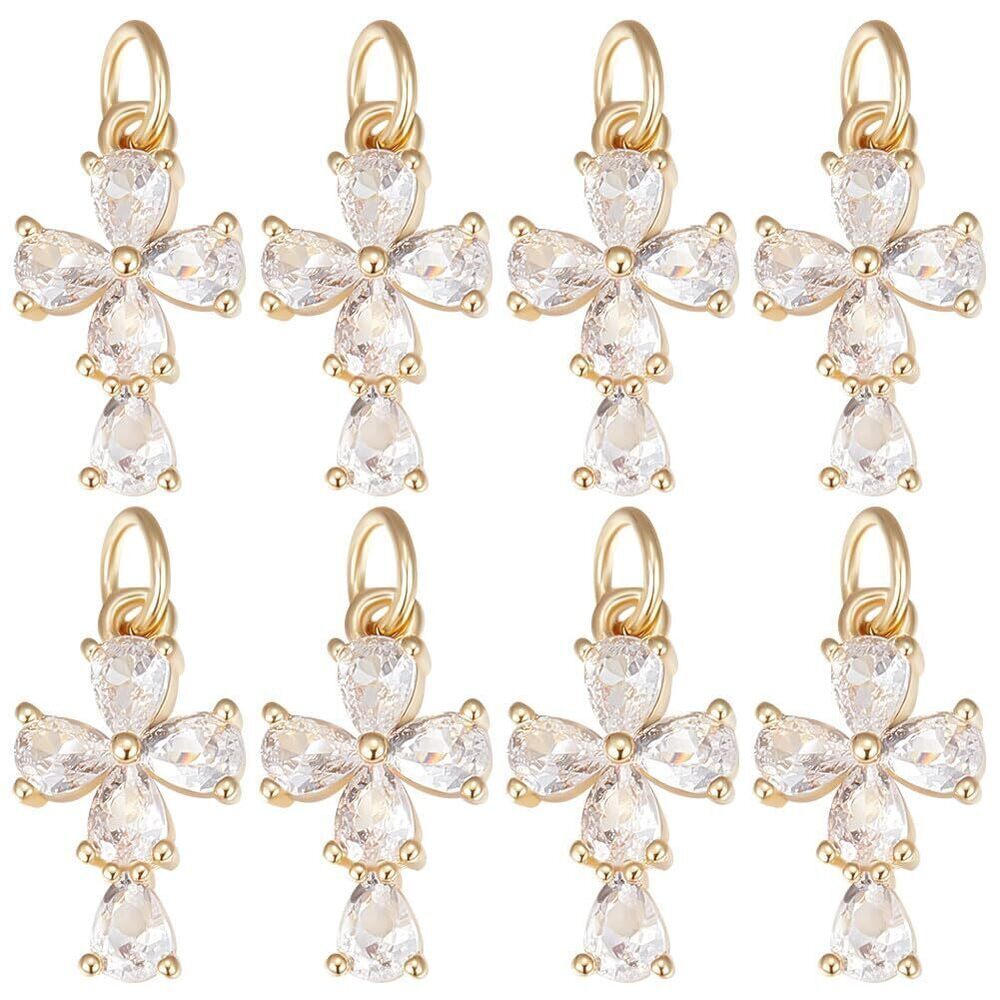 7643 1 Box 10Pcs Cross Charms 18K Gold Plated for Religious Crucifix Charms